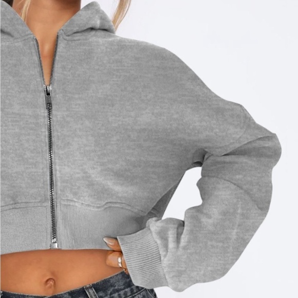 Zip Up Long Sleeve Hooded Cropped Jacket - Picture 4 of 15